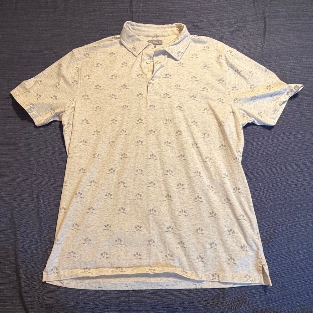 Fish Hippie Co Mens Grey Palm Tree Print Pima Cotton Stretch Polo Shirt XL